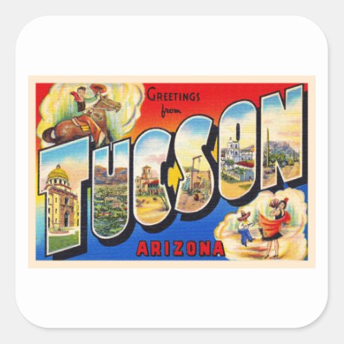 Tucson Arizona AZ Vintage Large Letter Postcard 1 Square Sticker