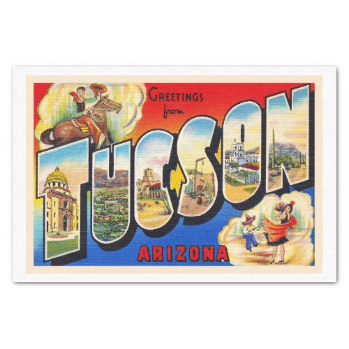 Tucson Arizona AZ Vintage Large Letter Postcard 1 Tissue Paper