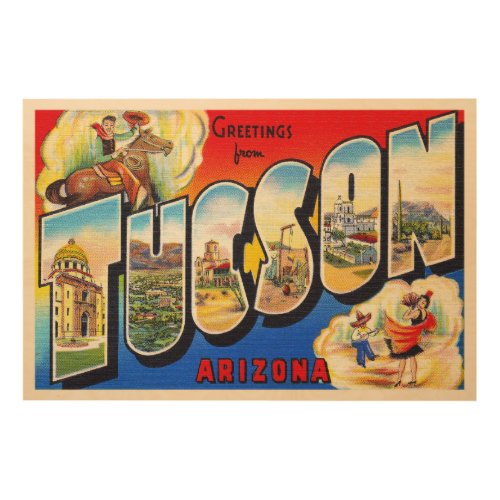 Tucson Arizona AZ Vintage Large Letter Postcard 1 Wood Wall Art