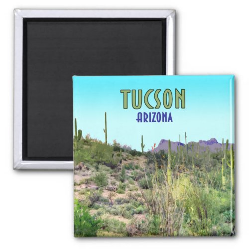 Tucson Arizona Cactus and Mountain Vintage Magnet