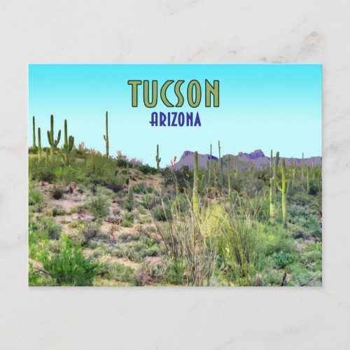 Tucson Arizona Cactus and Mountain Vintage Postcard