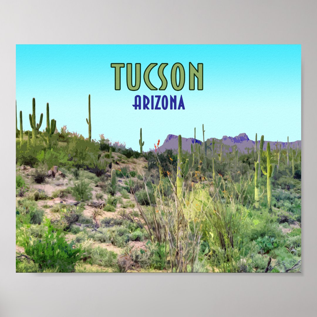 Tucson Arizona Cactus and Mountain Vintage Poster | Zazzle