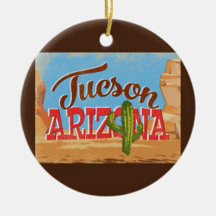 Tucson Arizona Cartoon Desert Vintage Travel Ceramic Ornament