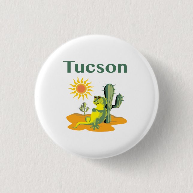 Tucson Arizona Desert Lizard and Cactus Button (Front)