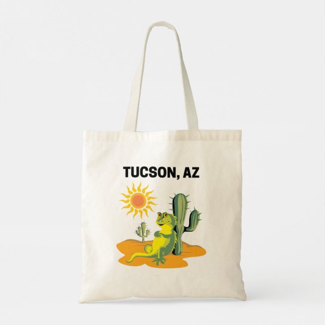 Tucson Arizona Desert Lizard and Cactus Tote Bag (Back)