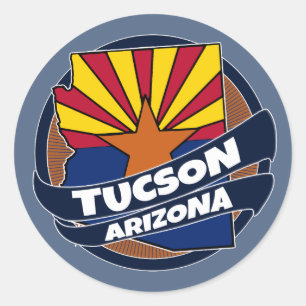 Tucson Arizona flag burst round stickers