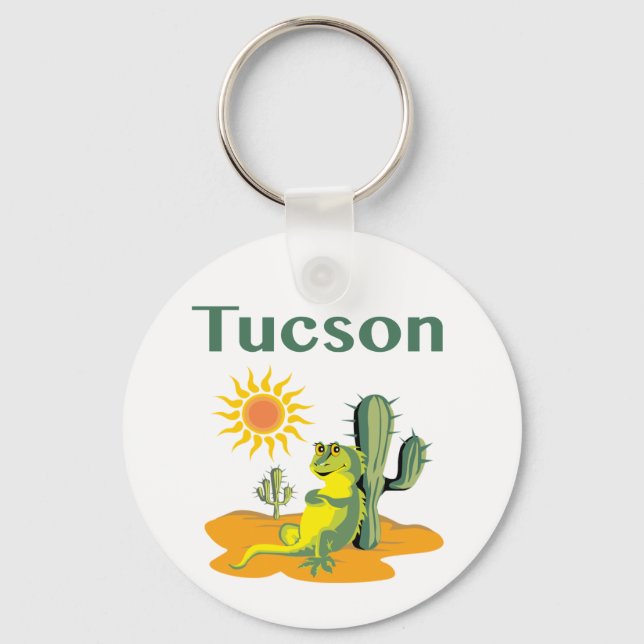 Tucson Arizona Lizard under Saguaro Keychain (Front)