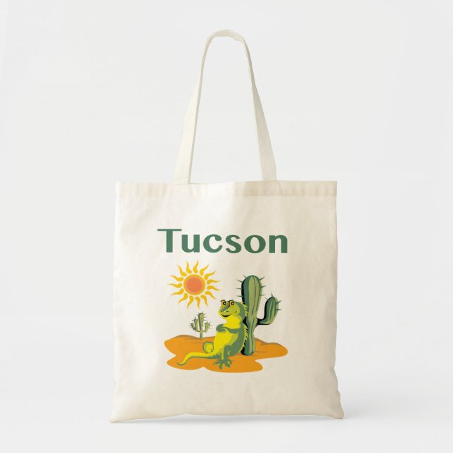 Tucson Arizona Lizard under Saguaro Tote Bag (Front)