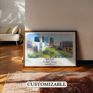 Tucson Arizona Poster, Watercolor, Custom Poster