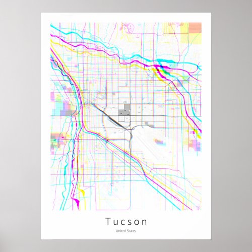 Tucson Arizona Simple White Abstract Map Poster