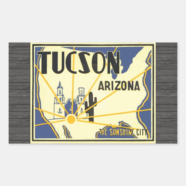 Tucson Arizona The Sunshine City, Vintage Rectangular Sticker (Front)