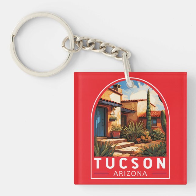Tucson Arizona Travel Art Emblem Keychain (Front)