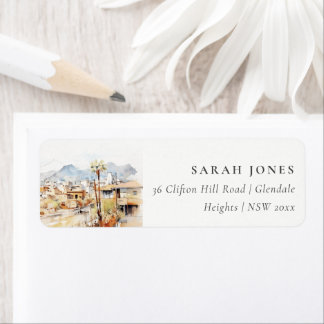 Tucson, Arizona Watercolor Landscape Address Label