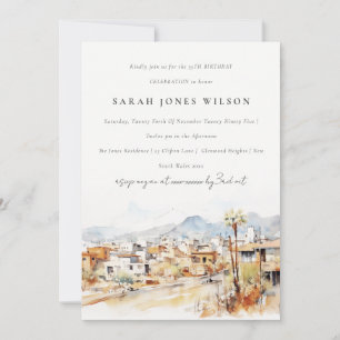 Tucson, Arizona Watercolor Landscape Birthday Invitation