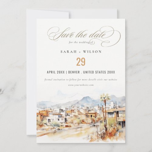 Tucson, Arizona Watercolor Landscape Wedding Save The Date