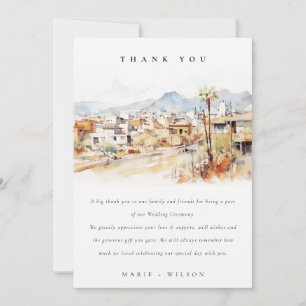 Tucson, Arizona Watercolor Landscape Wedding Thank You Card