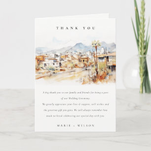 Tucson, Arizona Watercolor Landscape Wedding Thank You Card