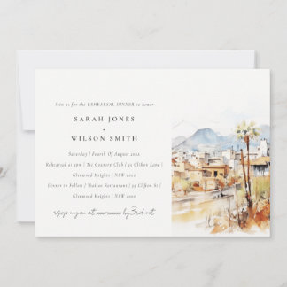 Tucson, Arizona Watercolor Scape Rehearsal Dinner Invitation