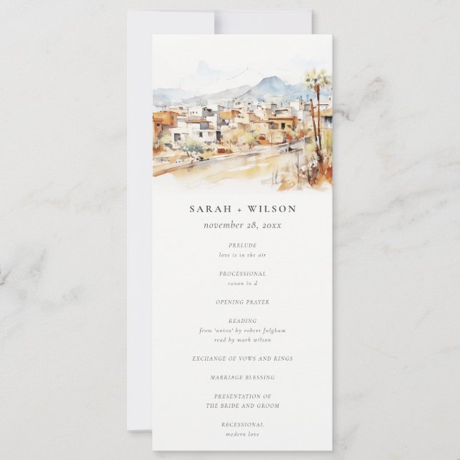 Tucson Arizona Watercolor Scape Wedding Program (Front)