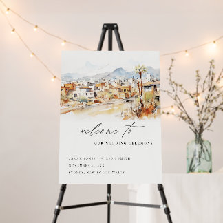 Tucson Arizona Watercolor Scape Wedding Welcome Foam Board