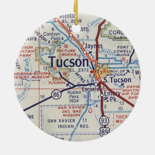 Tucson AZ Vintage Map Ceramic Ornament