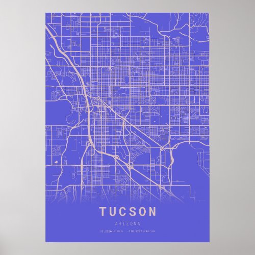 Tucson Blue City Map Poster