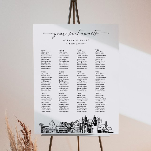 Tucson Skyline Wedding Seating Chart 18x24 Foam Board (Creator Uploaded)