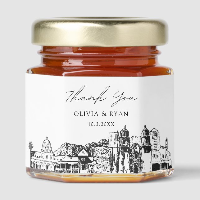 Tucson Wedding Skyline Thank You Honey Favor Honey Jar Favors (Front)