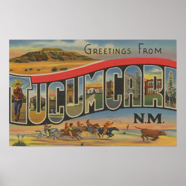 Tucumcari, New Mexico - Large Letter Scenes Poster (Front)