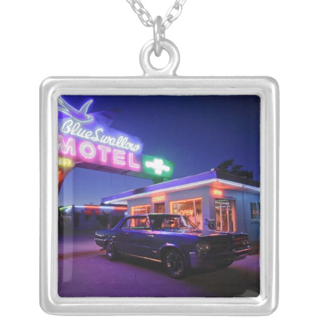 Tucumcari, New Mexico, United States. Route 66 2 Silver Plated Necklace (Front)
