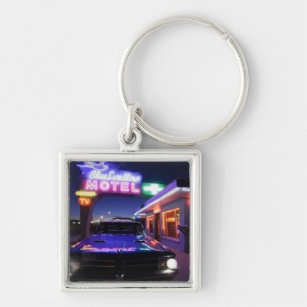 Happy camper caravan trailer park at twilight keychain