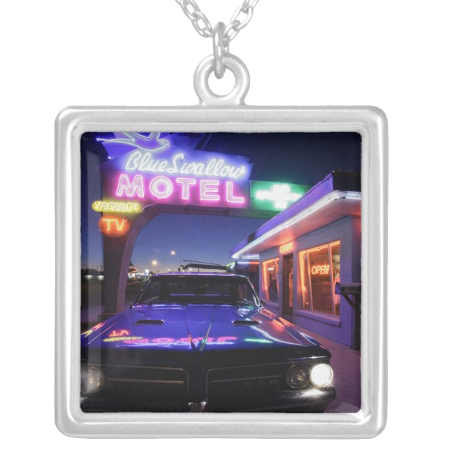 Tucumcari, New Mexico, United States. Route 66 Silver Plated Necklace (Front)