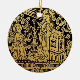 Tudor Brass Rubbing Annunciation Mary Angel Ceramic Ornament