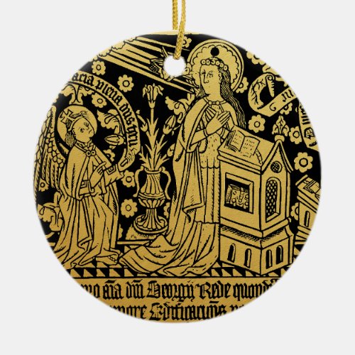 Tudor Brass Rubbing Annunciation Mary Angel Ceramic Ornament