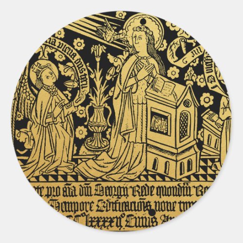 Tudor Brass Rubbing Annunciation Mary Angel Classic Round Sticker