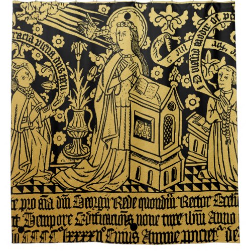Tudor Brass Rubbing Annunciation Mary Angel Shower Curtain