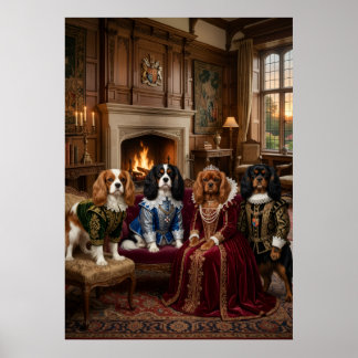 Tudor Cavalier Spaniels Manor House Portrait Poster