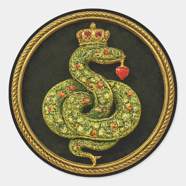 Tudor Elizabethan Serpent Design Bejewelled ruby Classic Round Sticker (Front)