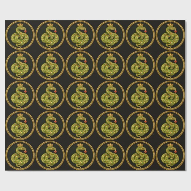 Tudor Elizabethan Serpent Design Bejewelled ruby Wrapping Paper (Flat)