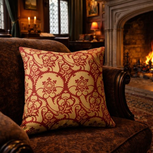 Tudor Era Floral Brocade Print Pattern Throw Pillow