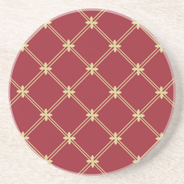 Tudor Red and Gold Pattern Drink Coaster (Front)