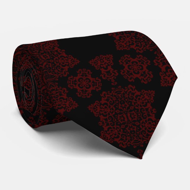 Tudor Rose Damask  (Red) Neck Tie (Rolled)