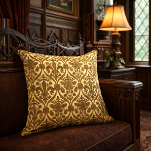 Tudor Rose & Fleur-de-Lis Victorian Era Pattern Throw Pillow