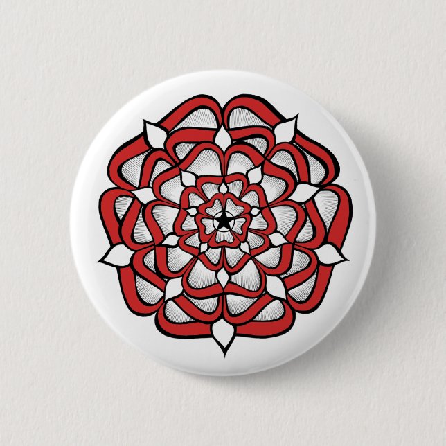Tudor Rose Mandala Red Pinback Button (Front)