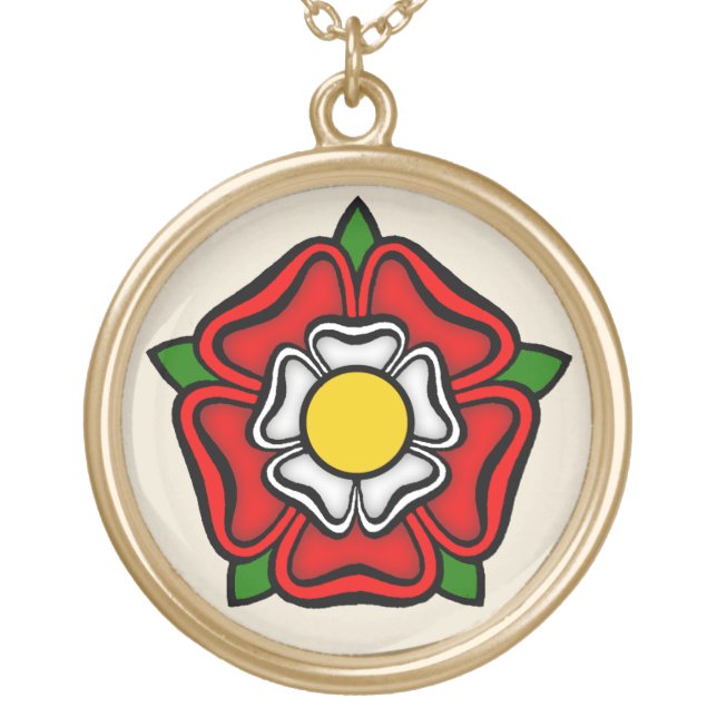 Tudor Rose of England, Emblem of Royalty Gold Plated Necklace (Front)