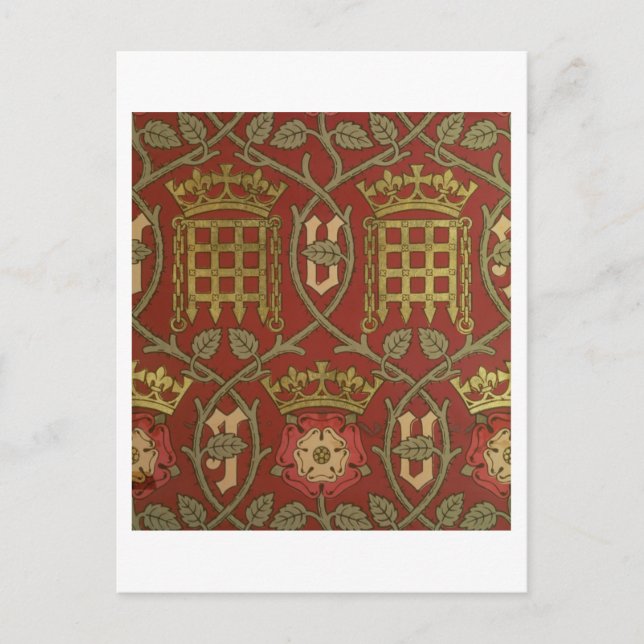 'Tudor Rose', reproduction wallpaper designed by S Postcard (Front)
