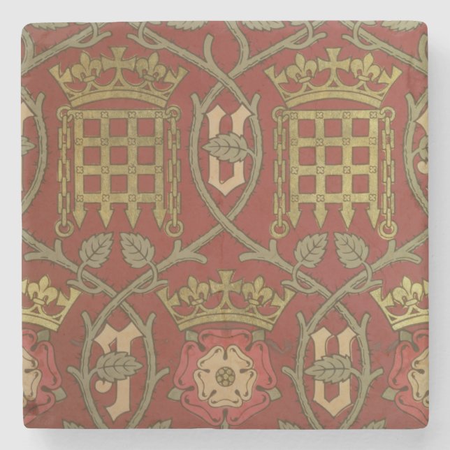 'Tudor Rose', reproduction wallpaper designed by S Stone Coaster (Front)