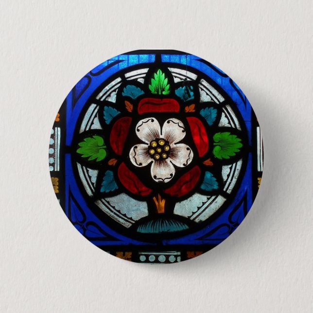 Tudor Rose Stained Glass Rose Button (Front)
