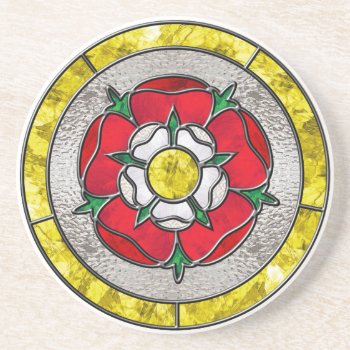 Tudor Rose Stained Glass Sandstone Coaster by inkles at Zazzle