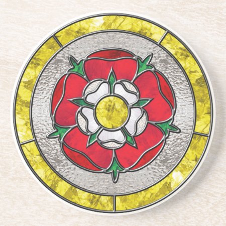 Tudor Rose Stained Glass Sandstone Coaster